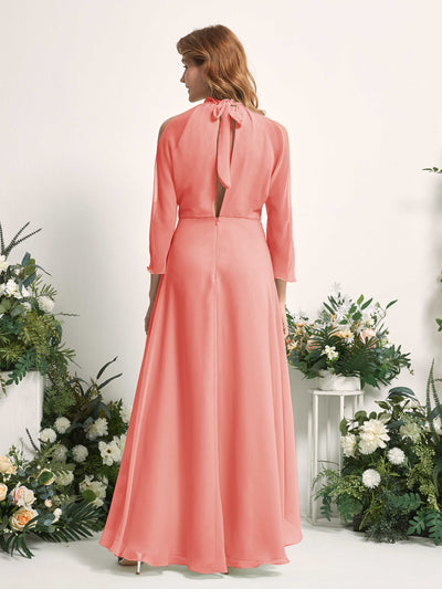 Carlyna Maxine A-Line Peach Pink Bridesmaid Dress Maxi Sleeveless Round Neck Dress #color_peach-pink