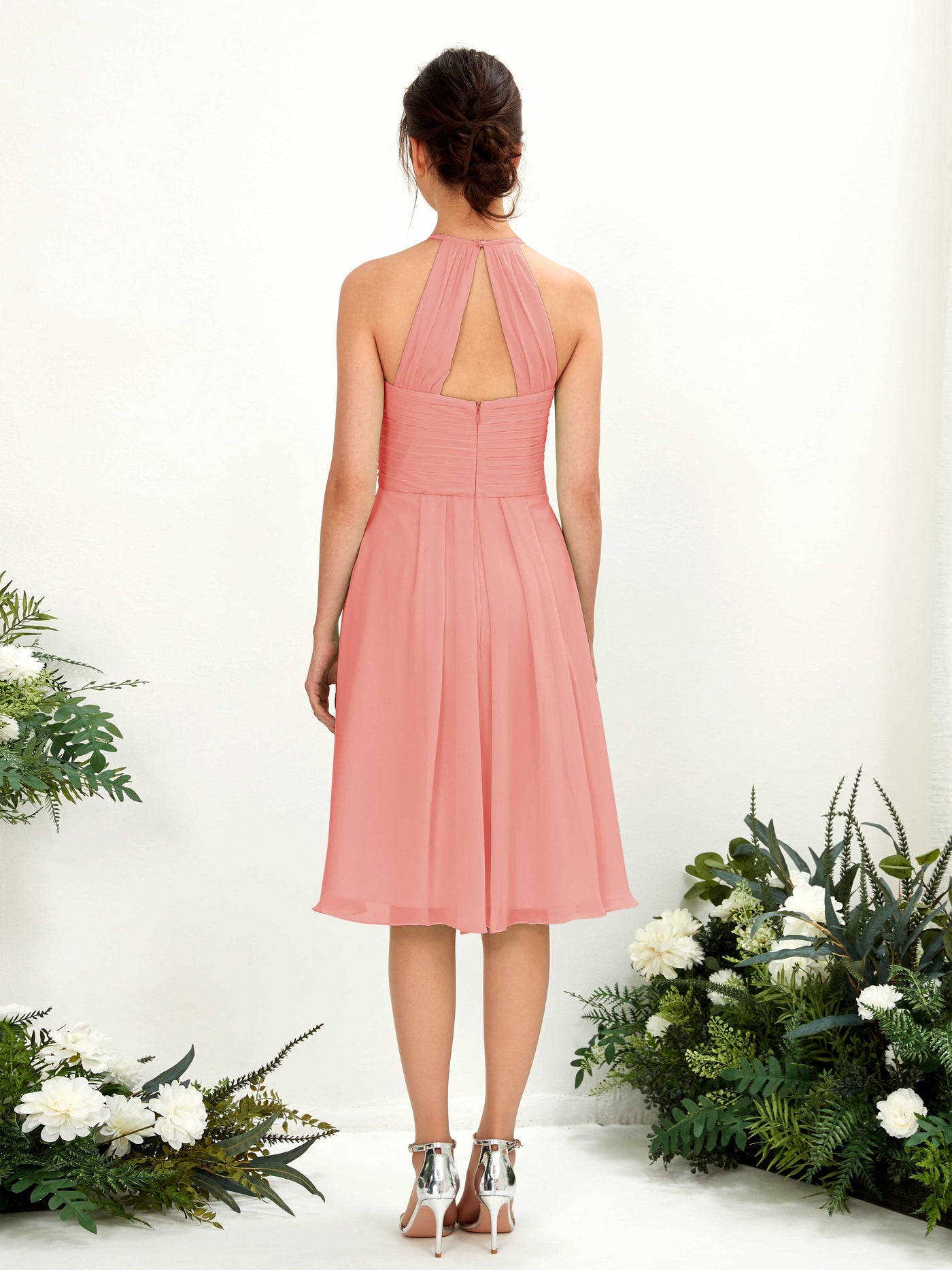 A-line Halter Sleeveless Chiffon Bridesmaid Dress - Peach Pink (81220429)#color_peach-pink