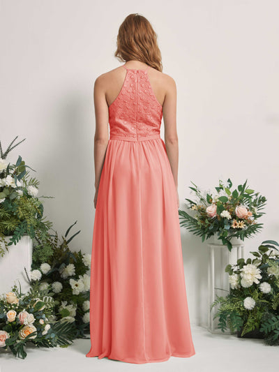 Carlyna Denise A-Line Peach Pink Embroidered Bridesmaid Dress Maxi Sleeveless Round Neck Dress Back View #color_peach-pink