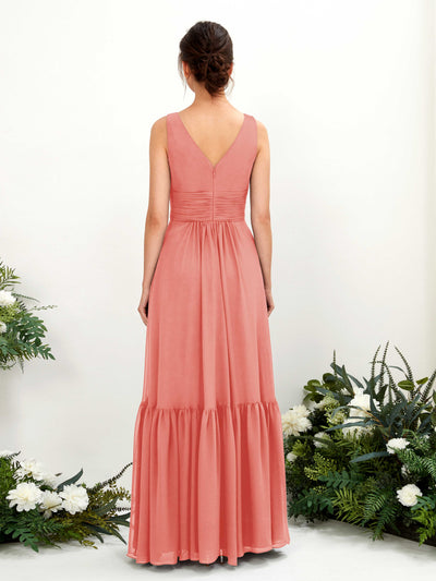 Carlyna Alissa A-Line Peach Pink Bridesmaid Dress Maxi Sleeveless V-Neck Dress Back View #color_peach-pink