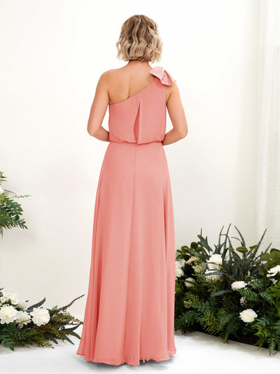 Carlyna Laurel A-Line Peach Pink Bridesmaid Dress Maxi Sleeveless One Shoulder Dress #color_peach-pink