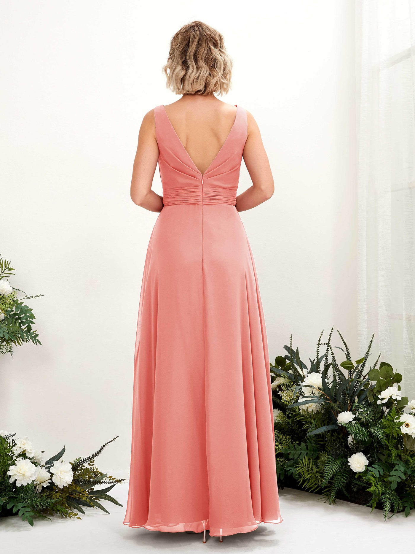 A-line Bateau Sleeveless Chiffon Bridesmaid Dress - Peach Pink (81225829)#color_peach-pink