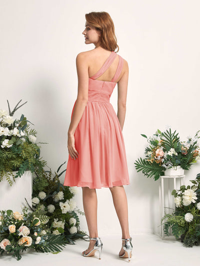 Carlyna Echo A-Line Peach Pink Bridesmaid Dress Knee-Length Sleeveless One Shoulder Dress Back View #color_peach-pink
