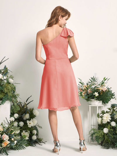 Carlyna Brenda A-Line Peach Pink Bridesmaid Dress Knee-Length Sleeveless One Shoulder Dress Back View #color_peach-pink