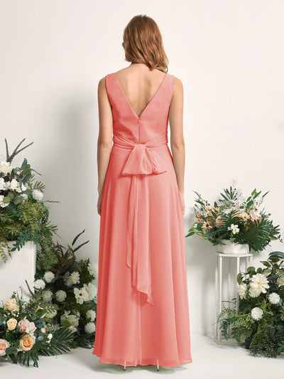 Carlyna June A-Line Peach Pink Bridesmaid Dress Maxi Sleeveless V-Neck Dress #color_peach-pink