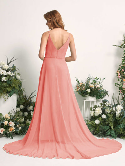Carlyna Marcia A-Line Peach Pink Bridesmaid Dress Maxi Sleeveless V-Neck Dress #color_peach-pink
