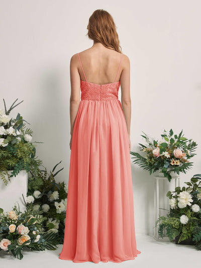 Carlyna Verna A-Line Peach Pink Beaded Bridesmaid Dress Maxi Sleeveless Sweetheart Dress #color_peach-pink