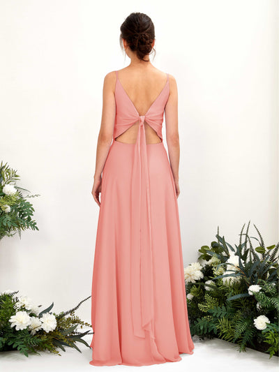 Carlyna Elsa A-Line Peach Pink Bridesmaid Dress Maxi Sleeveless V-Neck Dress Back View #color_peach-pink