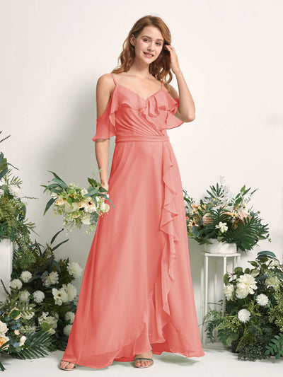 Carlyna Yvette A-Line Peach Pink Bridesmaid Dress Maxi Sleeveless V-Neck Dress #color_peach-pink
