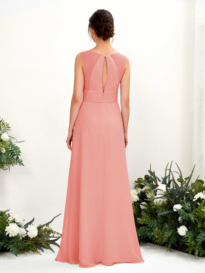 Carlyna Karen A-Line Peach Pink Bridesmaid Dress Maxi Sleeveless V-Neck Dress #color_peach-pink