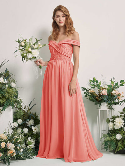 Carlyna Leona A-Line Peach Pink Embroidered Bridesmaid Dress Maxi Sleeveless Sweetheart Dress #color_peach-pink