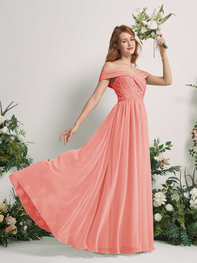 Carlyna Leona A-Line Peach Pink Embroidered Bridesmaid Dress Maxi Sleeveless Sweetheart Dress #color_peach-pink