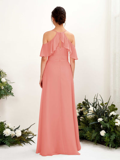 Carlyna Orlane A-Line Peach Pink Bridesmaid Dress Maxi Sleeveless V-Neck Dress #color_peach-pink