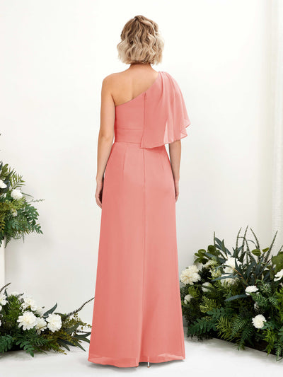 Carlyna Brook A-Line Peach Pink Bridesmaid Dress Maxi Sleeveless One Shoulder Dress Back View #color_peach-pink