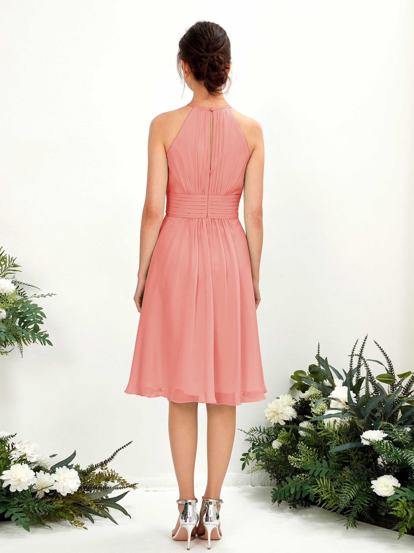 Halter Sleeveless Chiffon Bridesmaid Dress - Peach Pink (81220129)#color_peach-pink