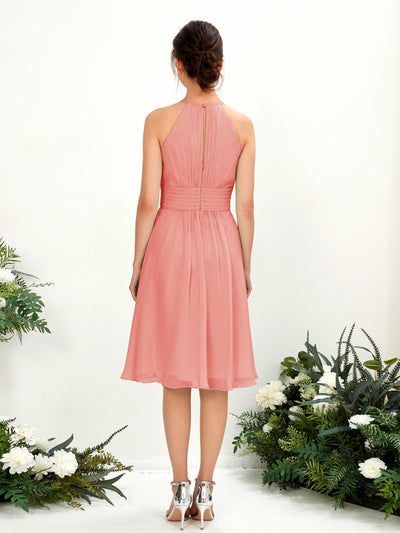 Carlyna Cathie A-Line Peach Pink Bridesmaid Dress Knee-Length Sleeveless Round Neck Dress Back View #color_peach-pink