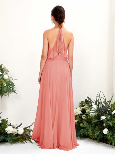 Carlyna Launo A-Line Peach Pink Bridesmaid Dress Maxi Sleeveless V-Neck Dress #color_peach-pink