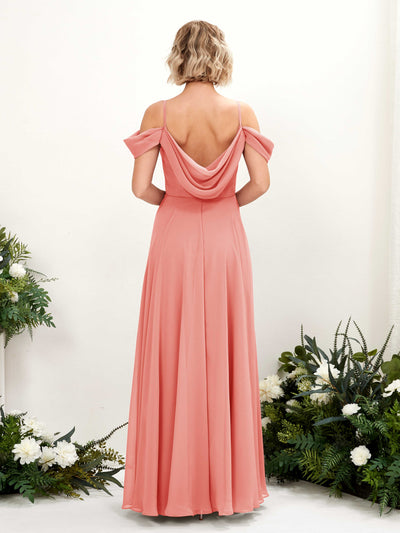 Carlyna Kauku A-Line Peach Pink Bridesmaid Dress Maxi Sleeveless V-Neck Dress #color_peach-pink