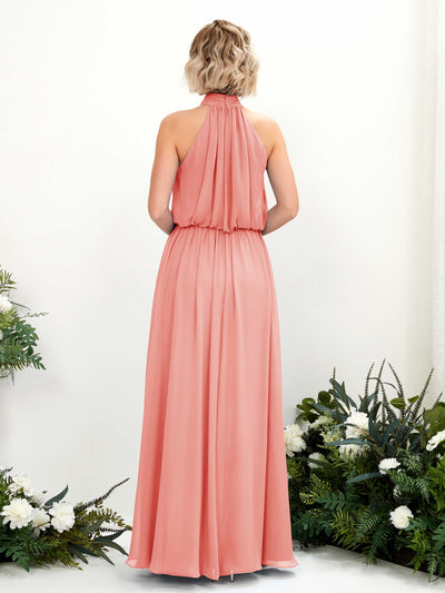 Carlyna Bess A-Line Peach Pink Bridesmaid Dress Maxi Sleeveless Halter Dress Back View #color_peach-pink