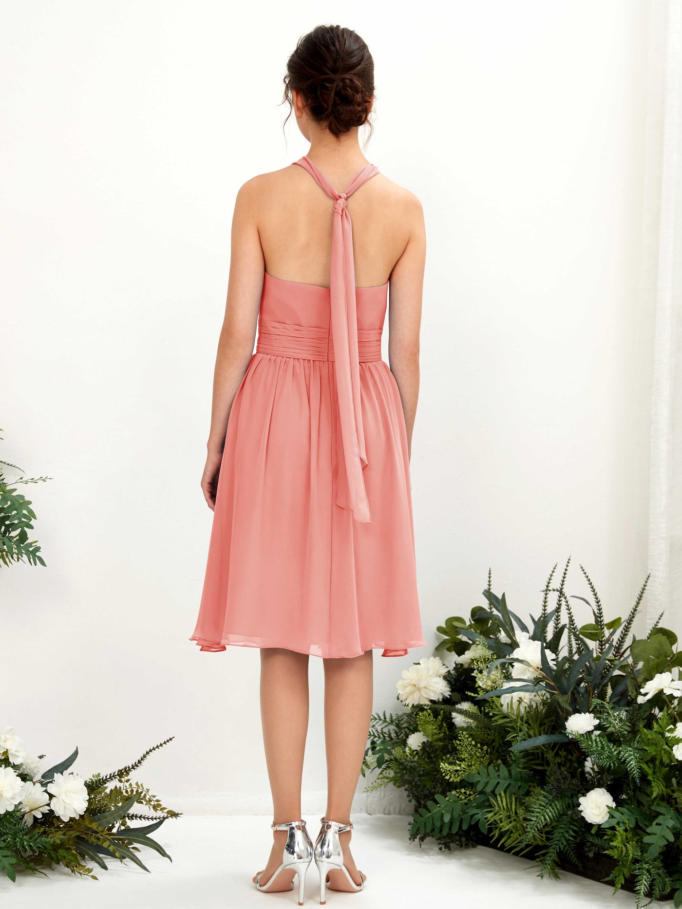 Halter Strapless Chiffon Bridesmaid Dress - Peach Pink (81222629)#color_peach-pink
