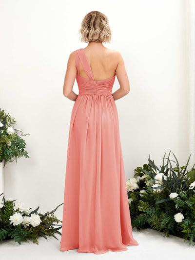 Carlyna Flaze A-Line Peach Pink Bridesmaid Dress Maxi Sleeveless One Shoulder Dress Back View #color_peach-pink