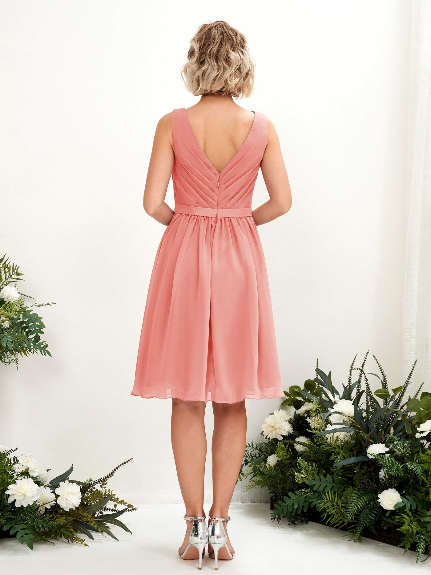 V-neck Sleeveless Chiffon Bridesmaid Dress - Peach Pink (81224829)#color_peach-pink