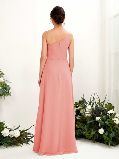 Carlyna Crystal A-Line Peach Pink Bridesmaid Dress Maxi Sleeveless One Shoulder Dress Back View #color_peach-pink