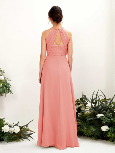 Carlyna Joa A-Line Peach Pink Bridesmaid Dress Maxi Sleeveless V-Neck Dress #color_peach-pink