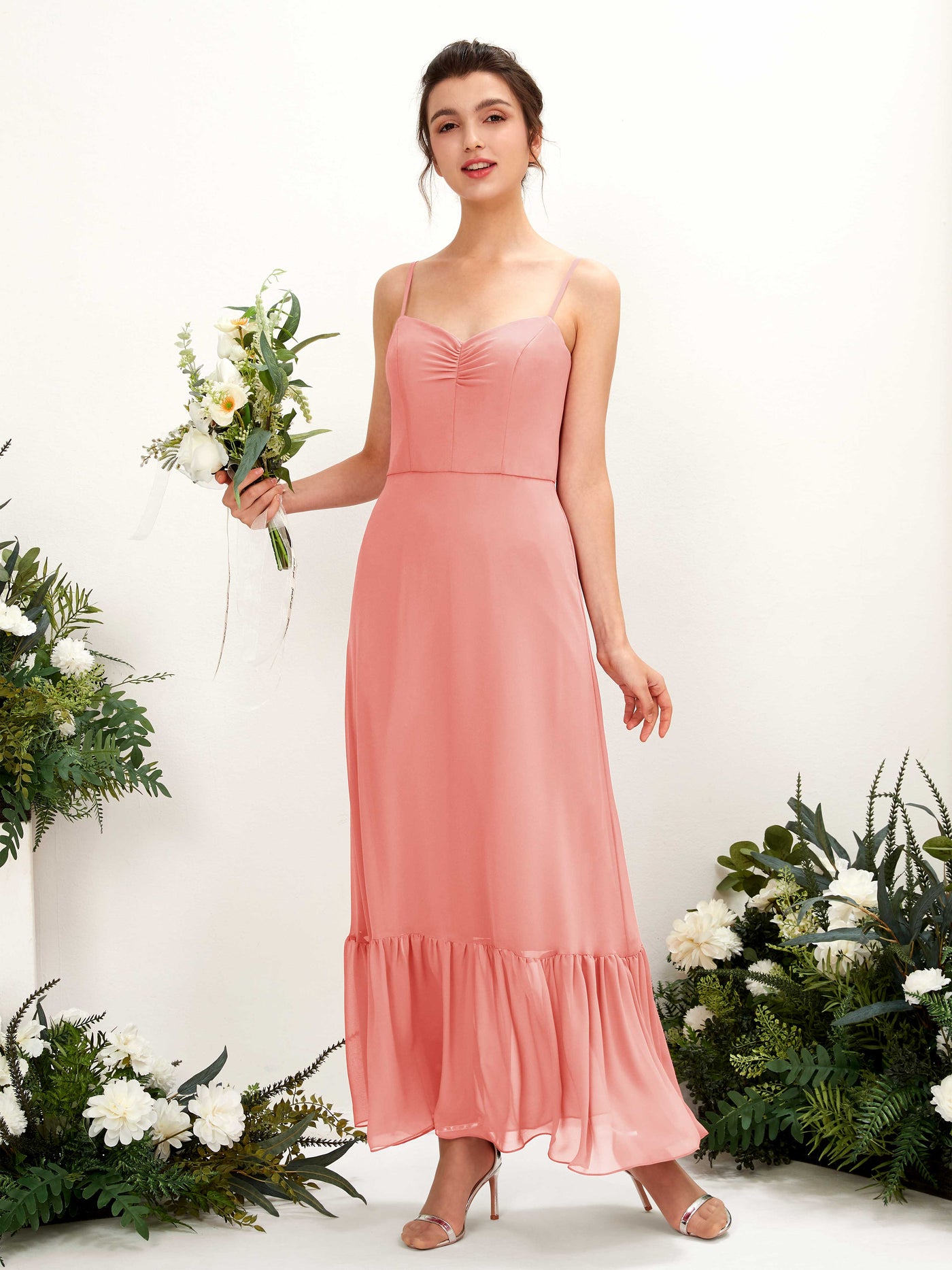 Spaghetti-straps Sweetheart Sleeveless Chiffon Bridesmaid Dress - Peach Pink (81223029)#color_peach-pink