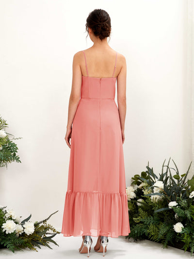 Carlyna Delia Sheath Peach Pink Bridesmaid Dress Maxi Sleeveless Spaghetti Strap Dress Back View #color_peach-pink