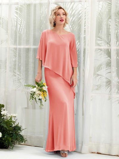 Carlyna Violaine A-Line Peach Pink Bridesmaid Dress Maxi Three Quarter Sleeve V-Neck Dress #color_peach-pink
