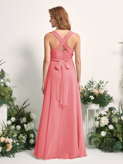 Carlyna Carolyn Convertible Coral Pink Bridesmaid Dress Maxi Sleeveless Sweetheart Dress Side View 4 #color_coral-pink