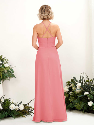 Carlyna Frances A-Line Coral Pink Bridesmaid Dress Maxi Sleeveless Round Neck Dress Back View #color_coral-pink