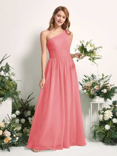 Carlyna Pandora A-Line Coral Pink Bridesmaid Dress Maxi Sleeveless One Shoulder Dress #color_coral-pink