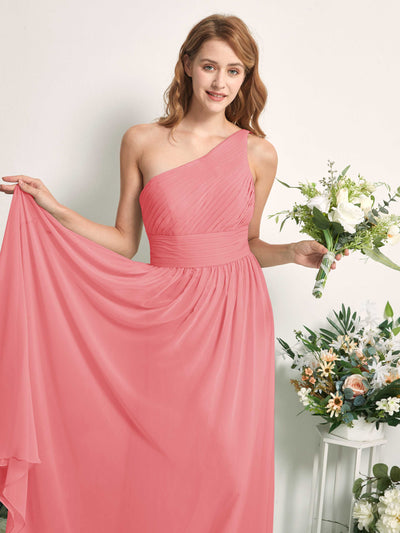Carlyna Pandora A-Line Coral Pink Bridesmaid Dress Maxi Sleeveless One Shoulder Dress #color_coral-pink