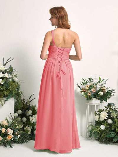 Carlyna Pandora A-Line Coral Pink Bridesmaid Dress Maxi Sleeveless One Shoulder Dress #color_coral-pink