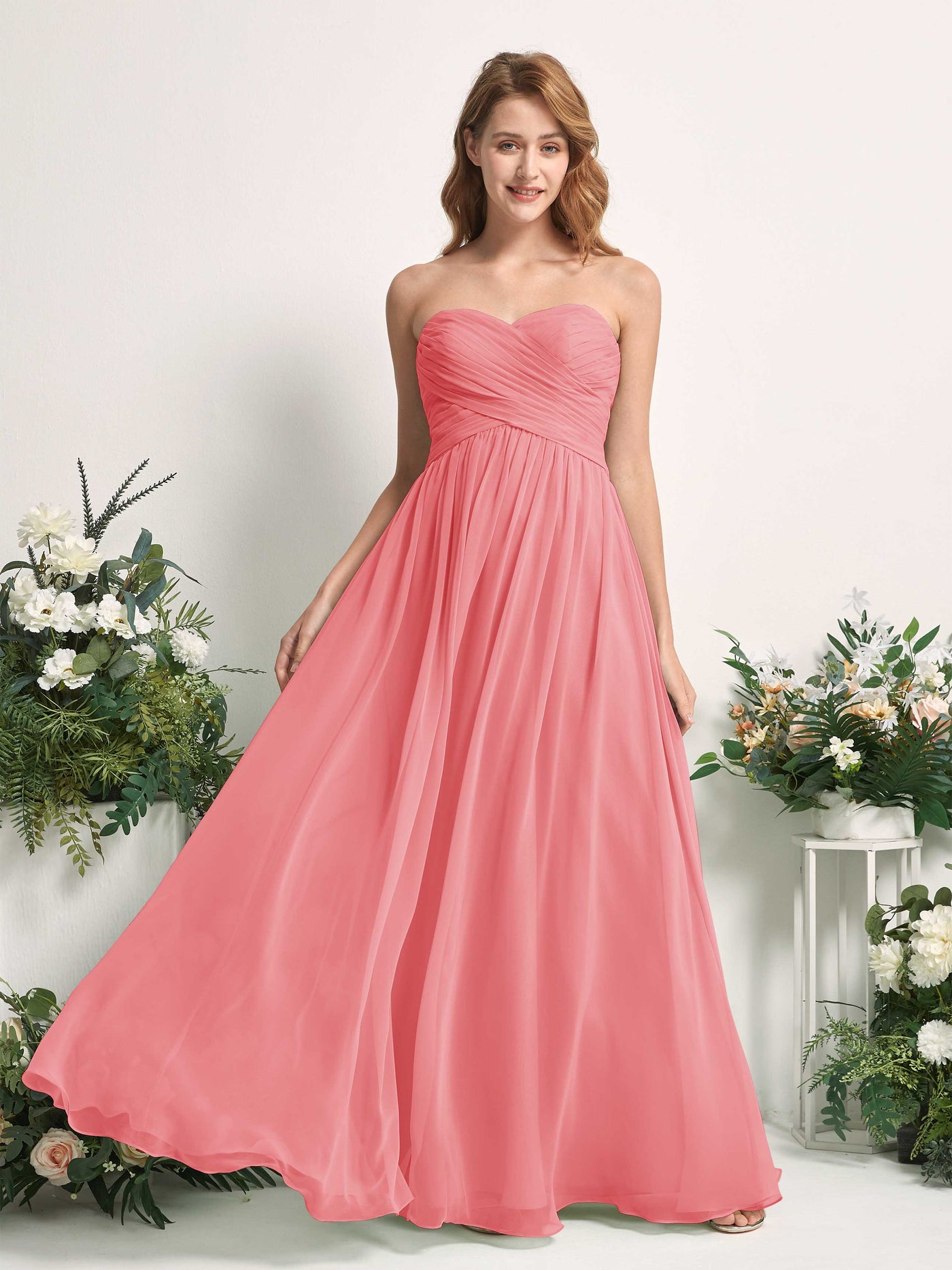 Bridesmaid Dress A-line Chiffon Sweetheart Full Length Sleeveless Wedding Party Dress - Coral Pink (81226930)#color_coral-pink