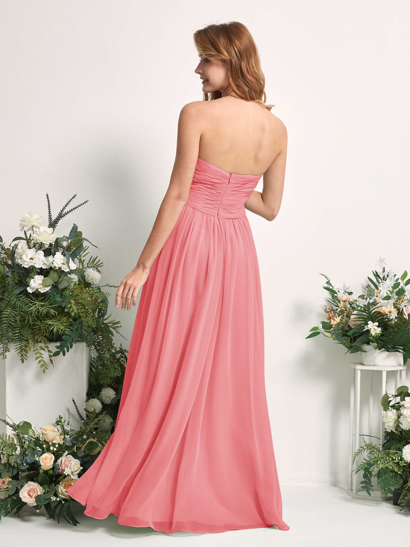 Bridesmaid Dress A-line Chiffon Sweetheart Full Length Sleeveless Wedding Party Dress - Coral Pink (81226930)#color_coral-pink