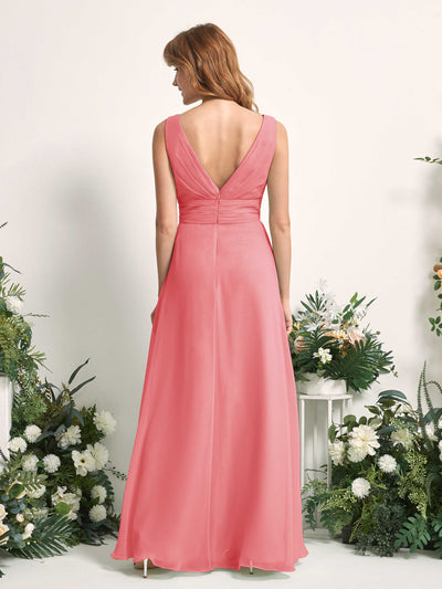 Carlyna Mollie A-Line Coral Pink Bridesmaid Dress Maxi Sleeveless V-Neck Dress #color_coral-pink