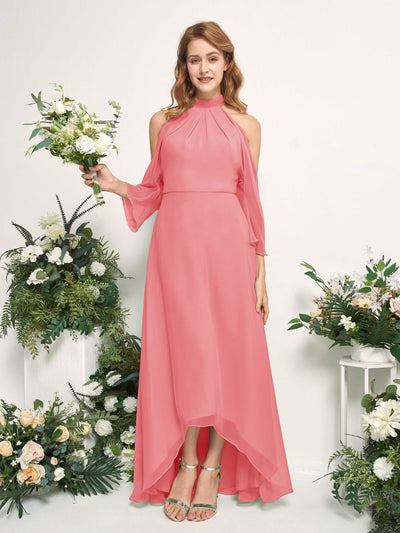 Carlyna Maxine A-Line Coral Pink Bridesmaid Dress Maxi Sleeveless Round Neck Dress #color_coral-pink