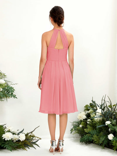 Carlyna Davina A-Line Coral Pink Bridesmaid Dress Knee-Length Sleeveless Round Neck Dress Back View #color_coral-pink