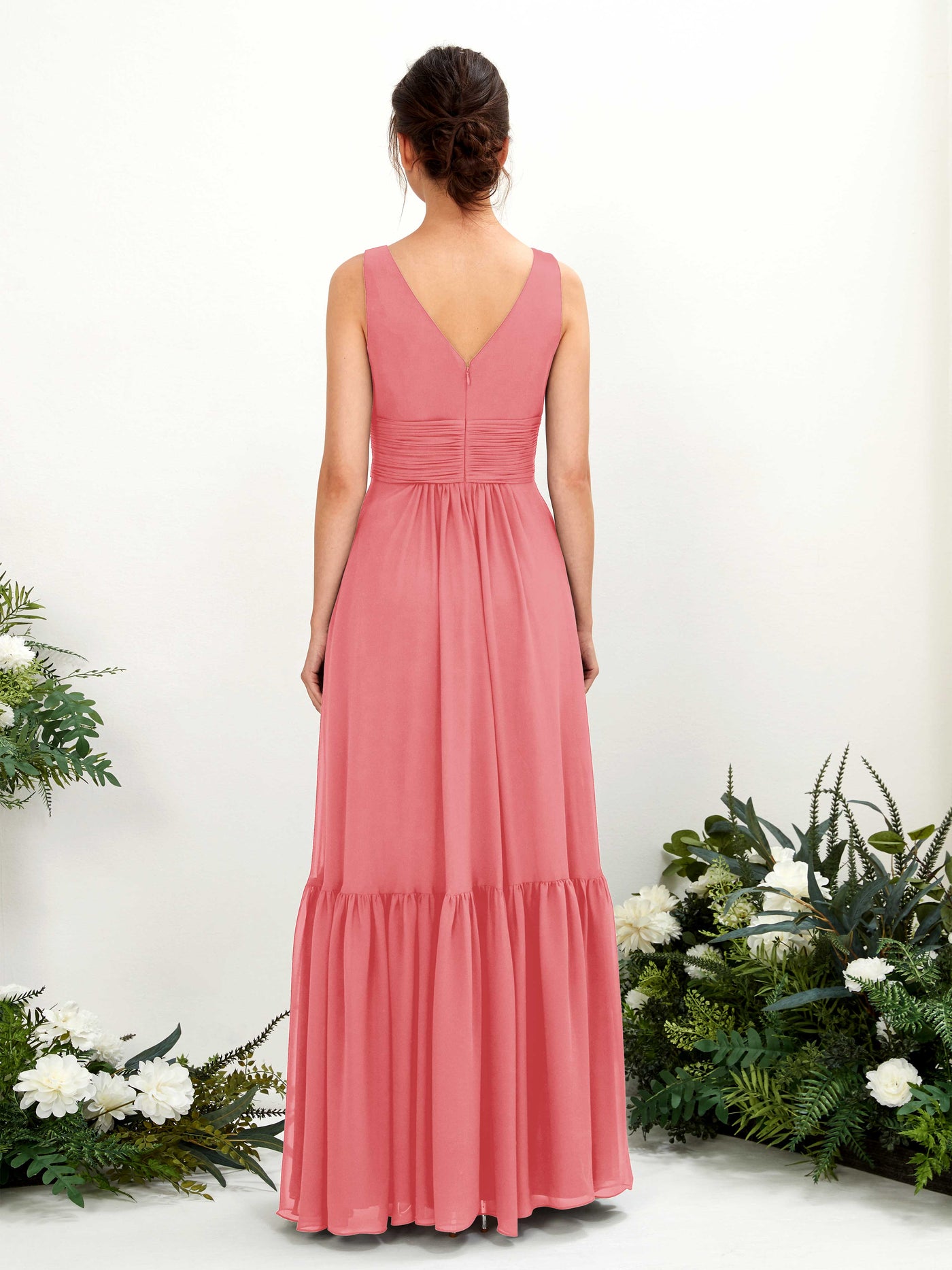 A-line Maternity Straps Sleeveless Chiffon Bridesmaid Dress - Coral Pink (80223730)#color_coral-pink