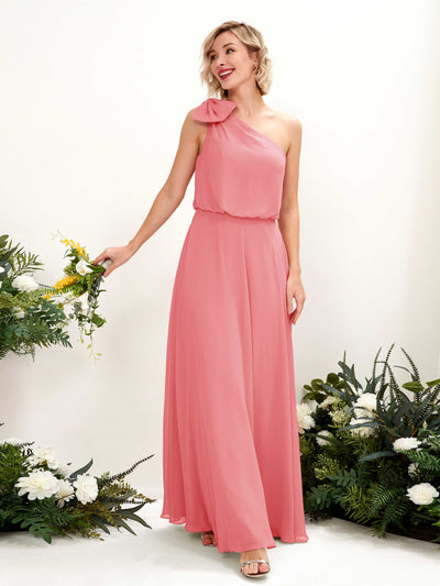 Carlyna Laurel A-Line Coral Pink Bridesmaid Dress Maxi Sleeveless One Shoulder Dress #color_coral-pink