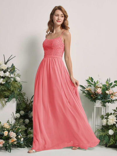 Carlyna Ursula A-Line Coral Pink Beaded Bridesmaid Dress Maxi Sleeveless Sweetheart Dress #color_coral-pink