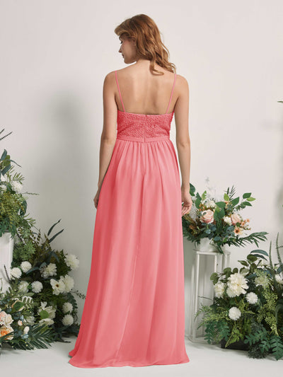 Carlyna Ursula A-Line Coral Pink Beaded Bridesmaid Dress Maxi Sleeveless Sweetheart Dress #color_coral-pink