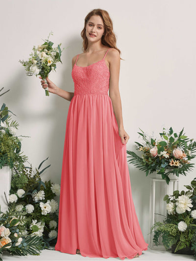 Carlyna Verna A-Line Coral Pink Beaded Bridesmaid Dress Maxi Sleeveless Sweetheart Dress #color_coral-pink