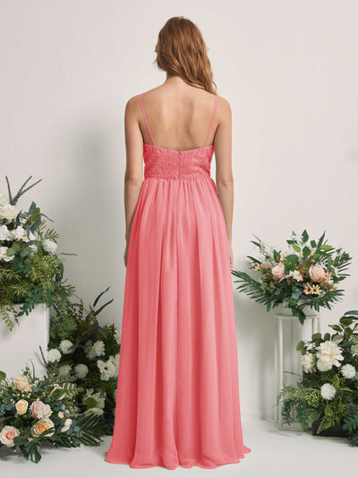 Carlyna Verna A-Line Coral Pink Beaded Bridesmaid Dress Maxi Sleeveless Sweetheart Dress #color_coral-pink