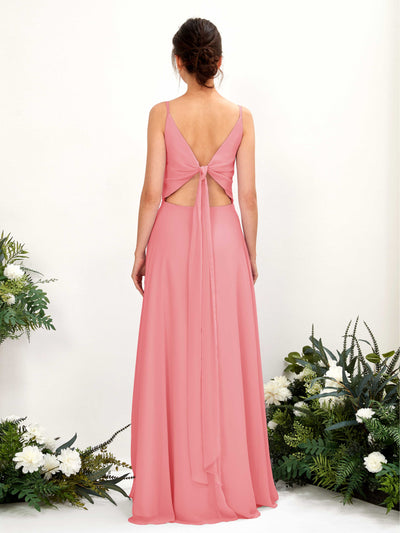 Carlyna Elsa A-Line Coral Pink Bridesmaid Dress Maxi Sleeveless V-Neck Dress Back View #color_coral-pink