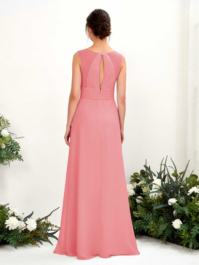 Carlyna Karen A-Line Coral Pink Bridesmaid Dress Maxi Sleeveless V-Neck Dress #color_coral-pink