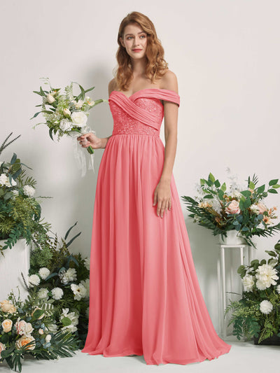 Carlyna Leona A-Line Coral Pink Embroidered Bridesmaid Dress Maxi Sleeveless Sweetheart Dress #color_coral-pink